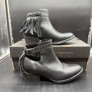 Harley Davidson Boots Womens Size 8 Amory Heeled Leather Ankle Fringe Black
